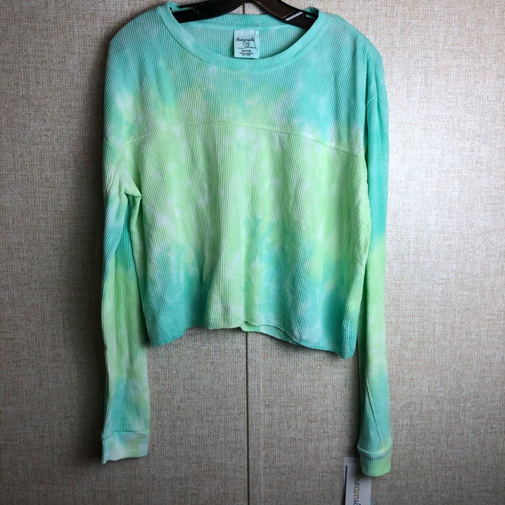 Juniors Medium Dreamsicle Waffle Knit Long Sleeved Cropped Shirt * NWT *